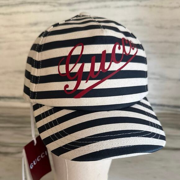Gucci Sporty Script Navy Striped Hat Large - Picture 1 of 10